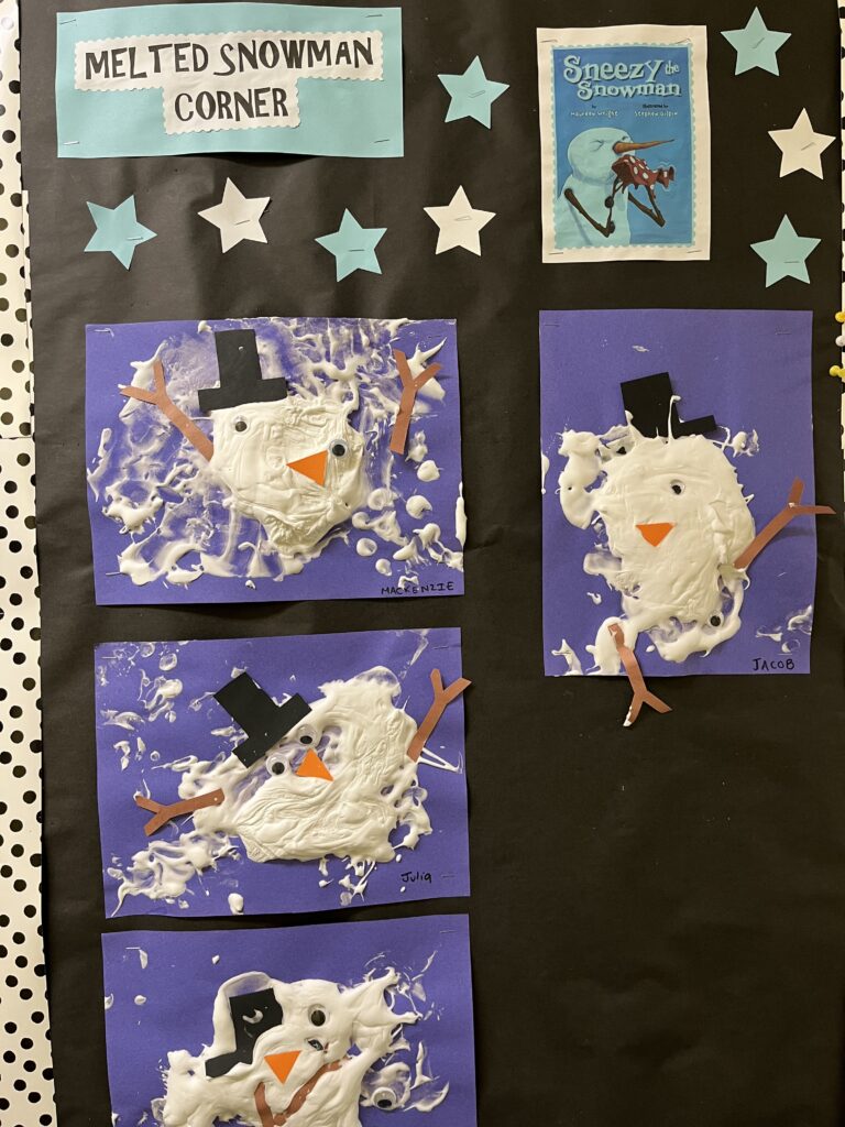 Kids craft of depicting melted snowmen